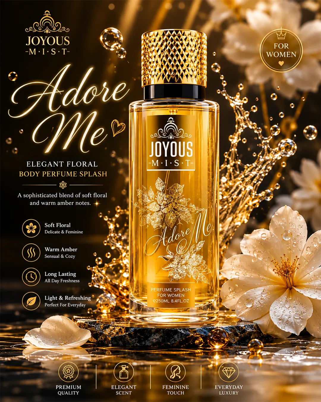 Joyous Mist Adore Me – Elegant Floral Body Perfume Splash for Women – 250ml