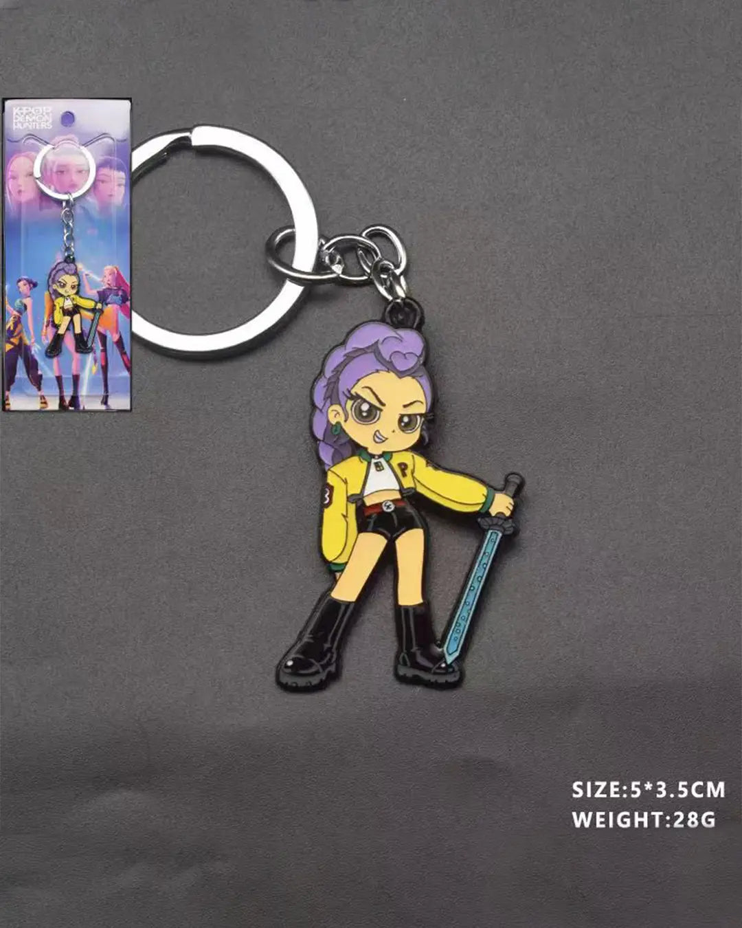 K-POP Demon Hunters purple anime character keychain with sword