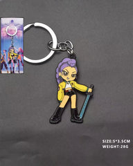 K-POP Demon Hunters purple anime character keychain with sword