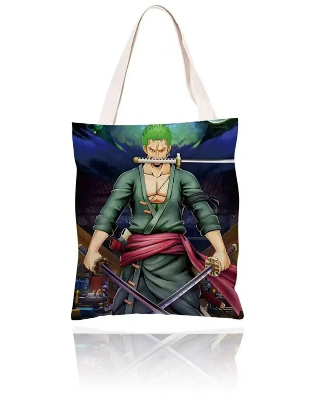 Wano Samurai Zoro canvas tote bag with zipper – anime style
