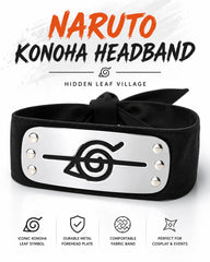 Naruto Konoha Hidden Leaf Village ninja headband with black fabric band and Leaf symbol forehead protector_1