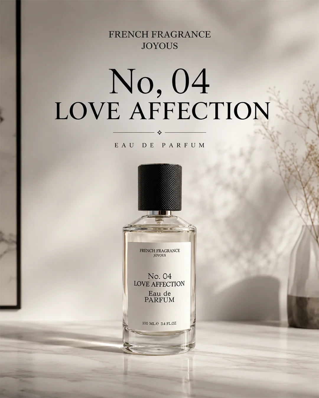 No. 04 Love Affection Eau de Parfum bottle on reflective surface_1