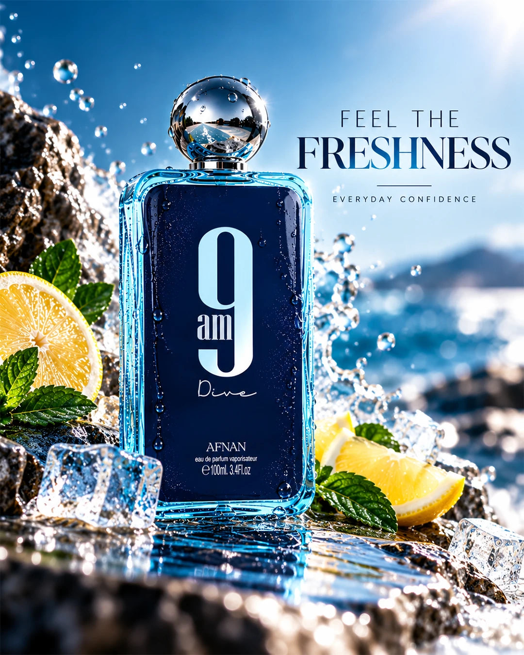 Afnan 9 AM Dive unisex perfume with a fresh citrus aquatic character