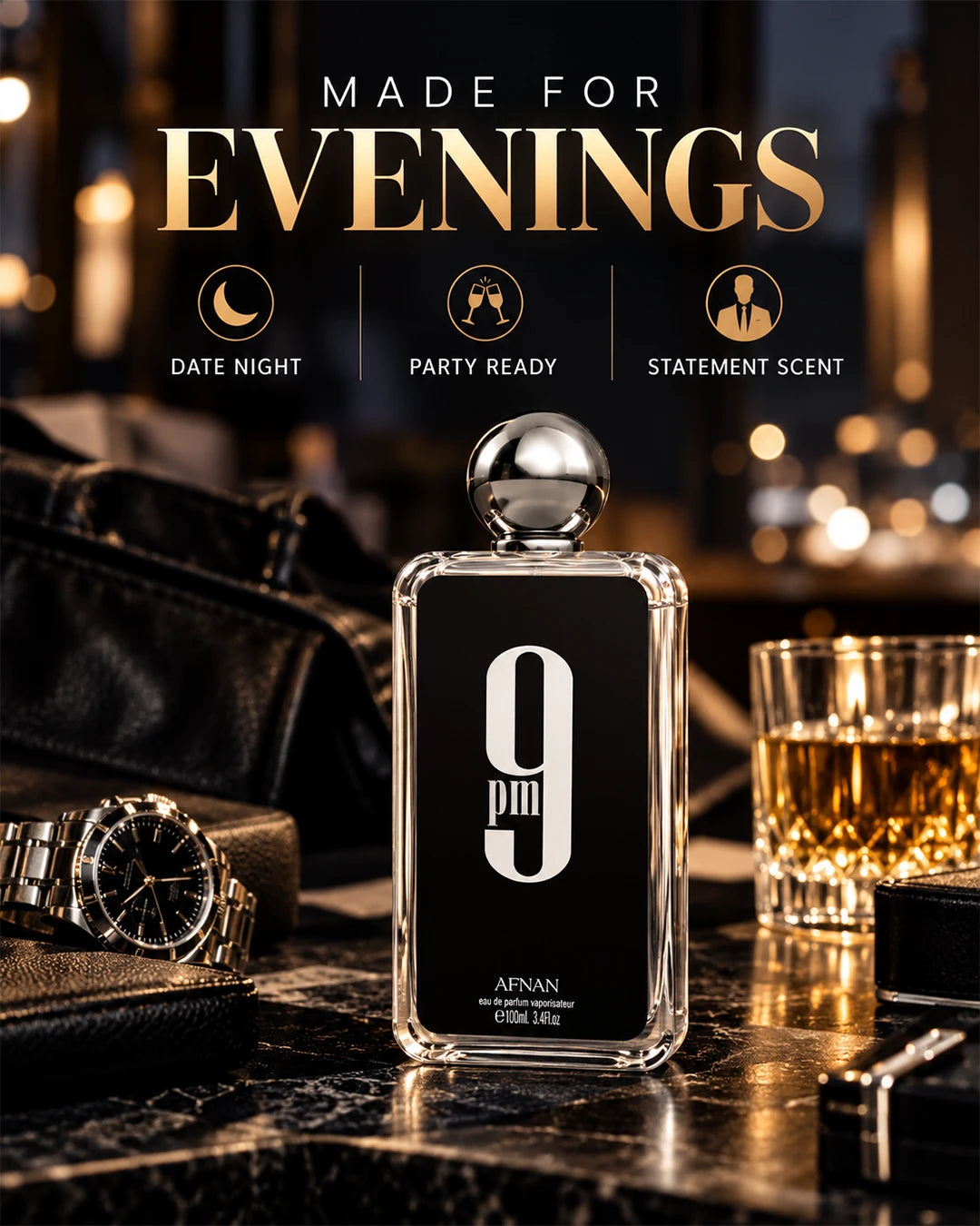 Afnan 9 PM men’s perfume for evenings, date nights, parties and special occasions