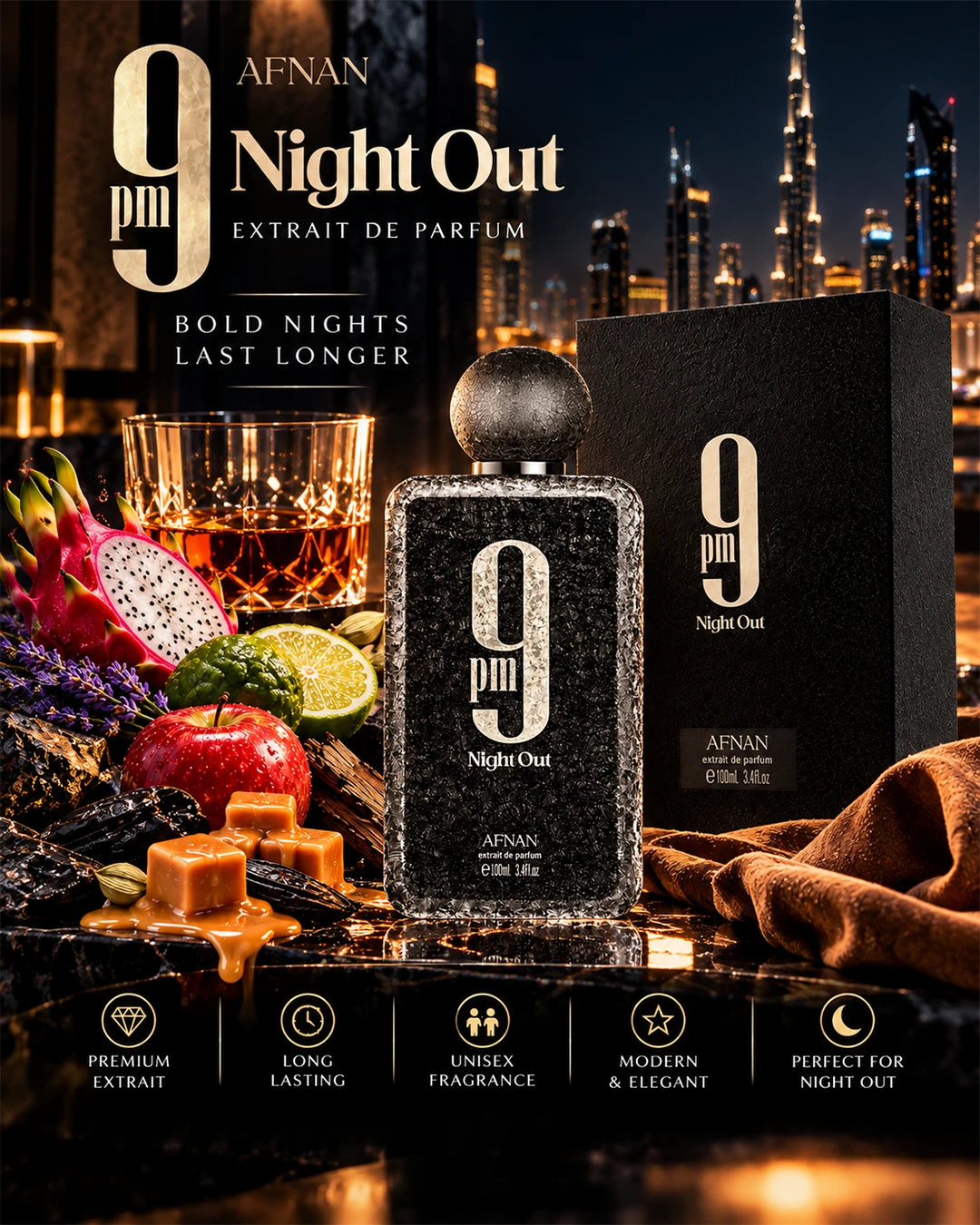 Afnan 9 PM Night Out long-lasting Extrait de Parfum 100ml