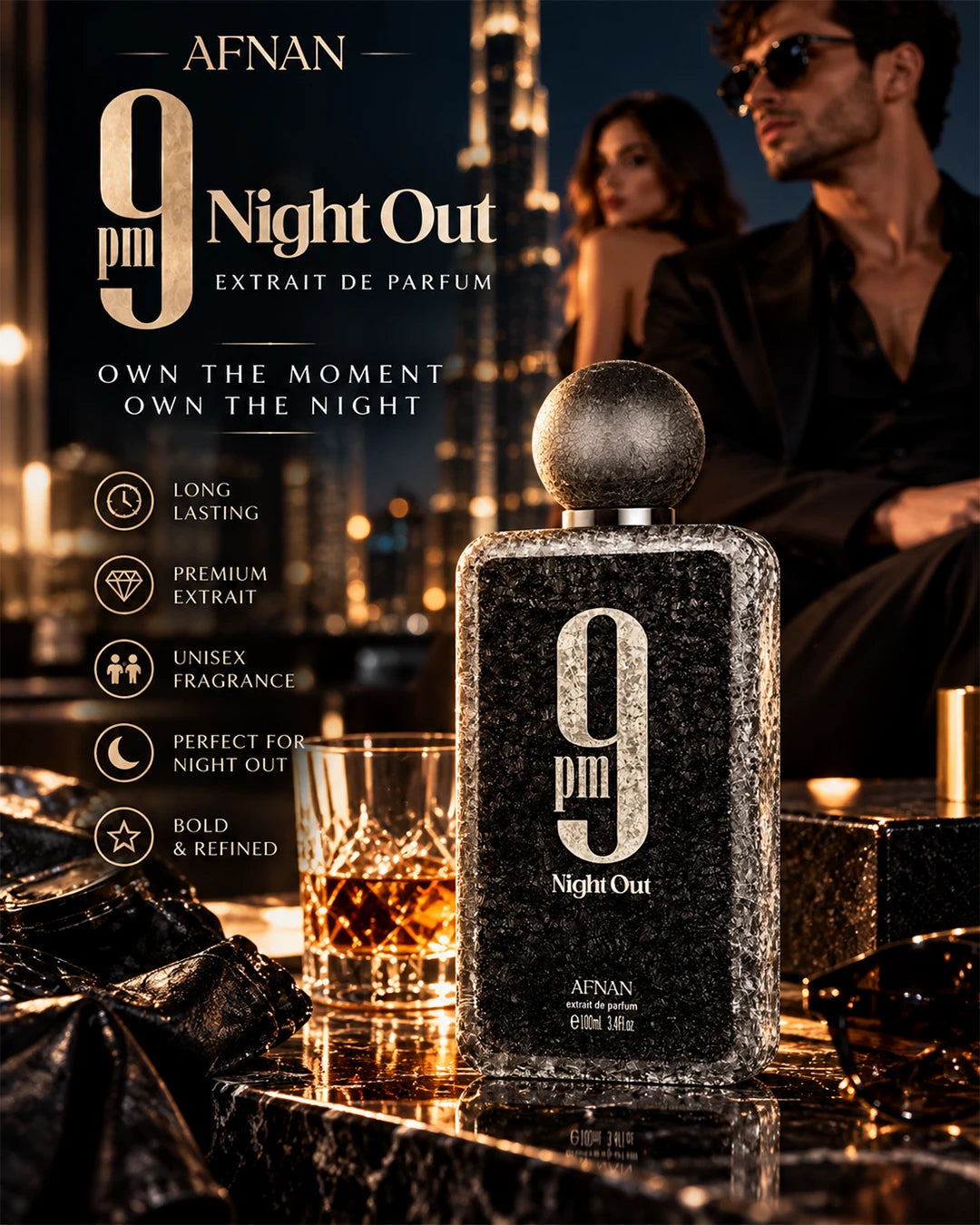 Afnan 9 PM Night Out long-lasting fragrance for evenings and nights out