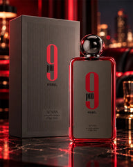 Afnan 9 PM Rebel unisex perfume in a bold fruity woody fragrance setting