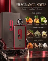 Afnan 9 PM Rebel fragrance notes with pineapple, apple, vanilla, caramel, woods, ambergris and musk
