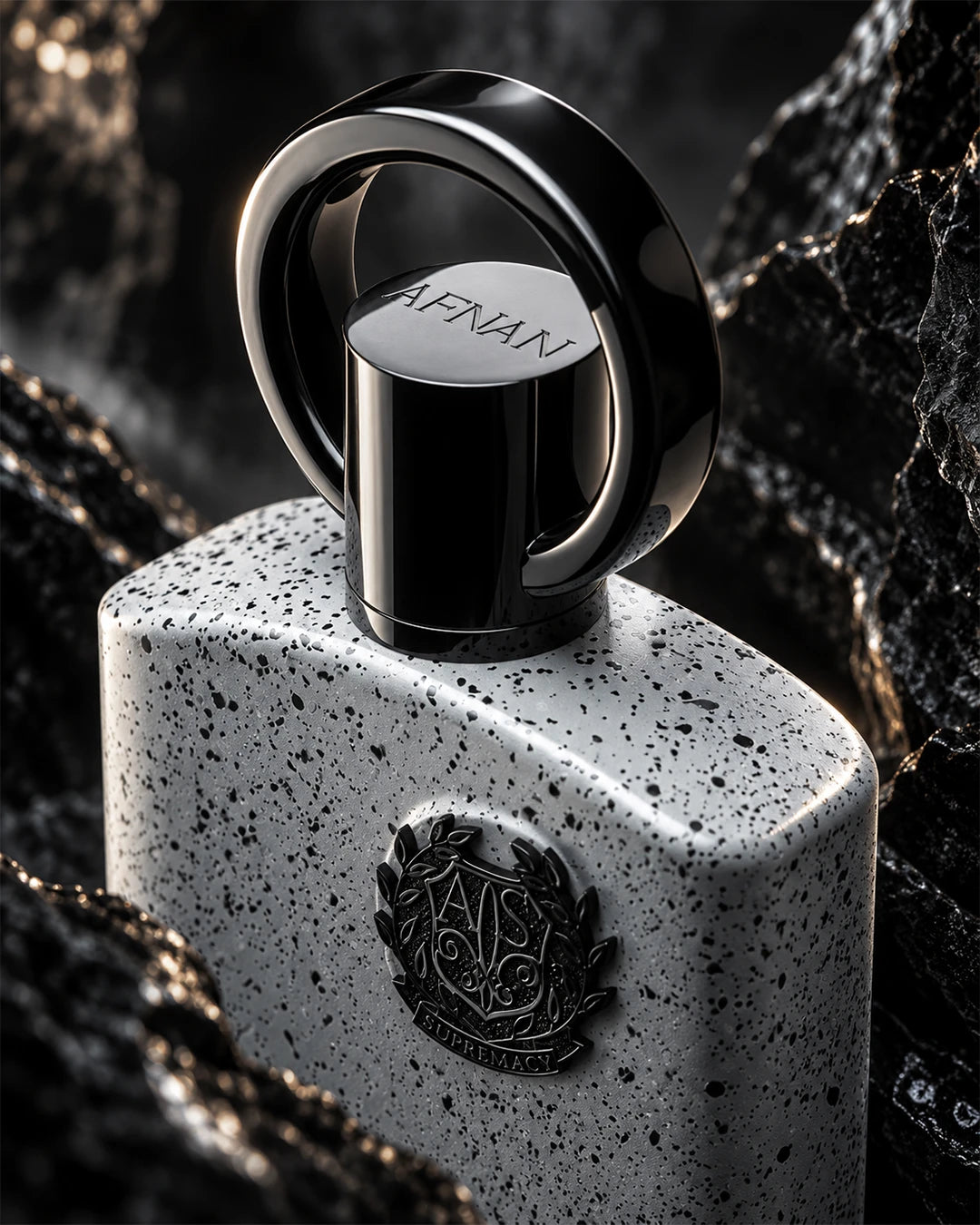 Afnan Supremacy Collector's Edition bottle with AFNAN engraved cap and black ring detail