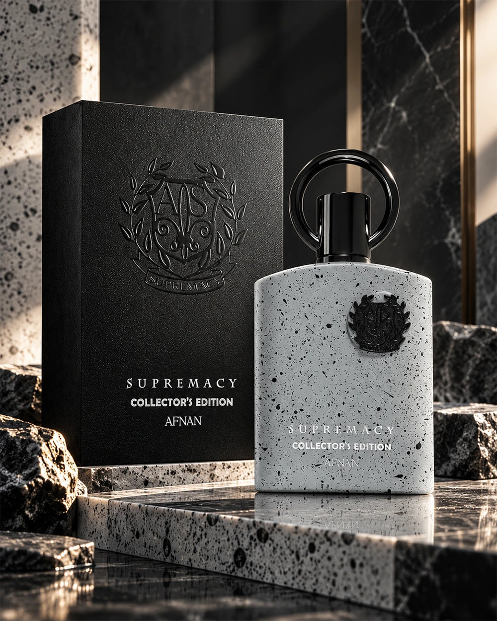 Afnan Supremacy Collector's Edition men’s perfume in a refined fruity woody fragrance setting
