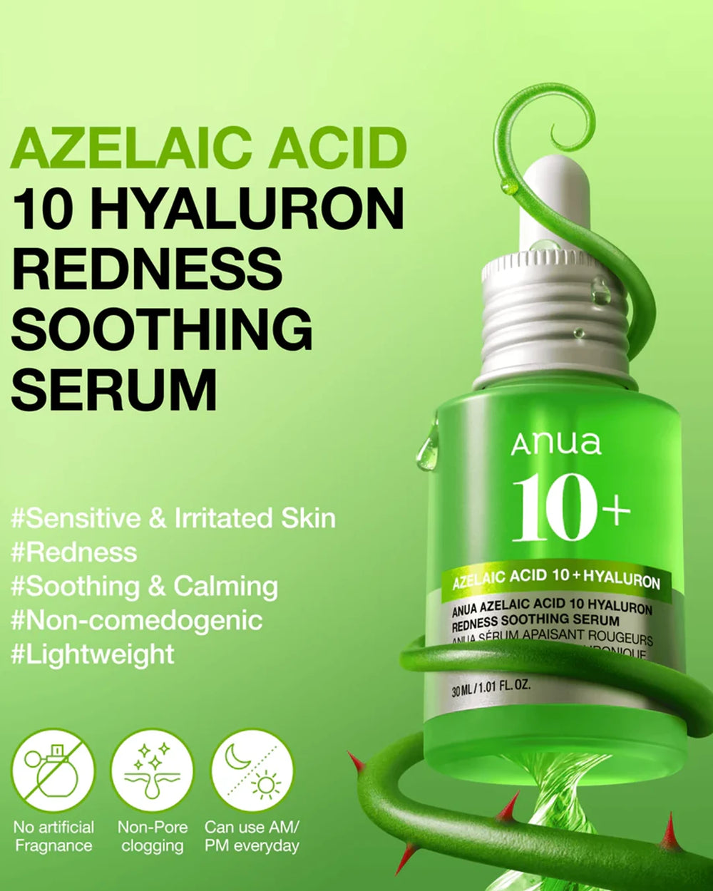 Anua Azelaic Acid 10 Hyaluron Redness Soothing Serum for sensitive irritated skin and redness