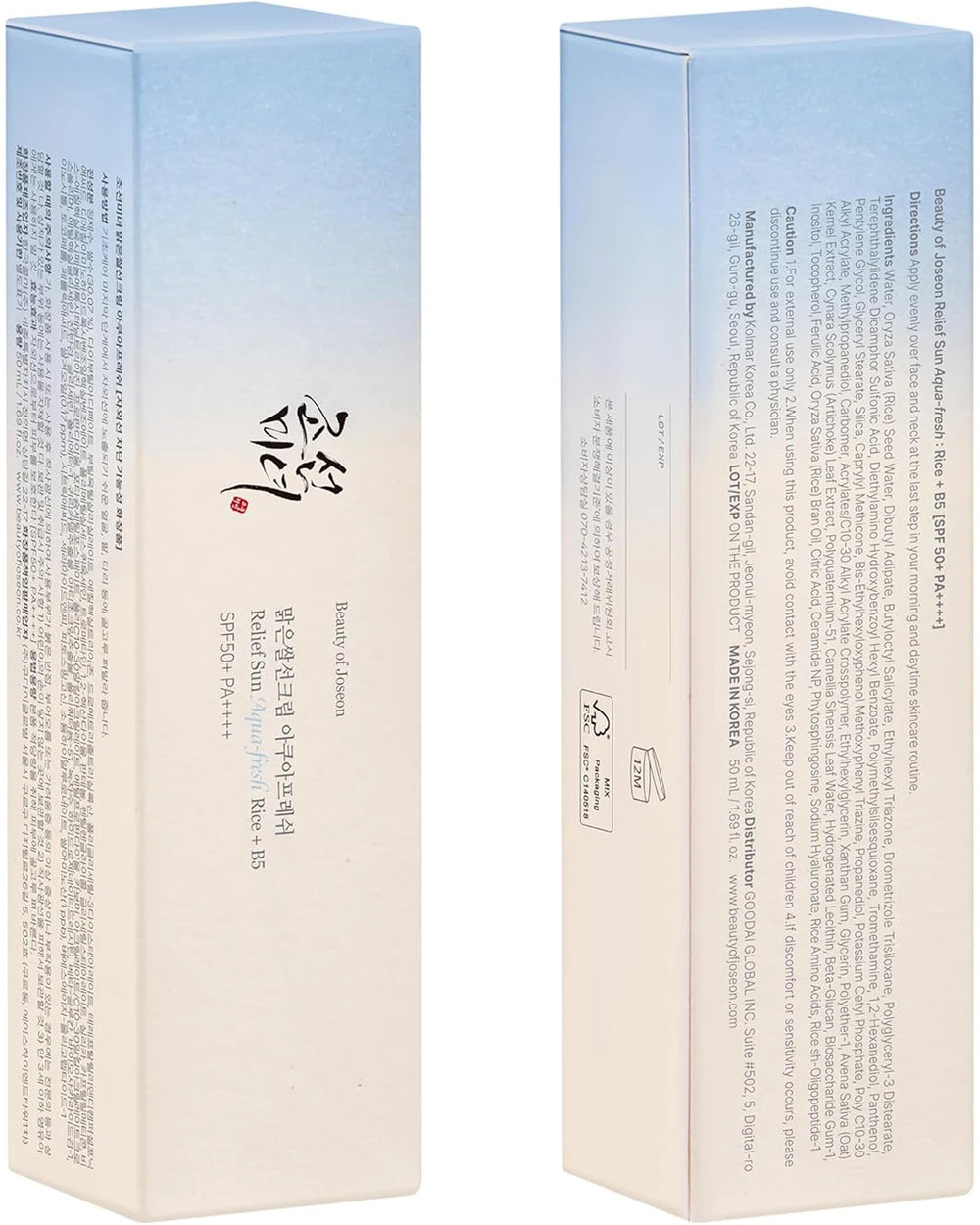 Beauty of Joseon Relief Sun Aqua-Fresh 50ml sunscreen tube