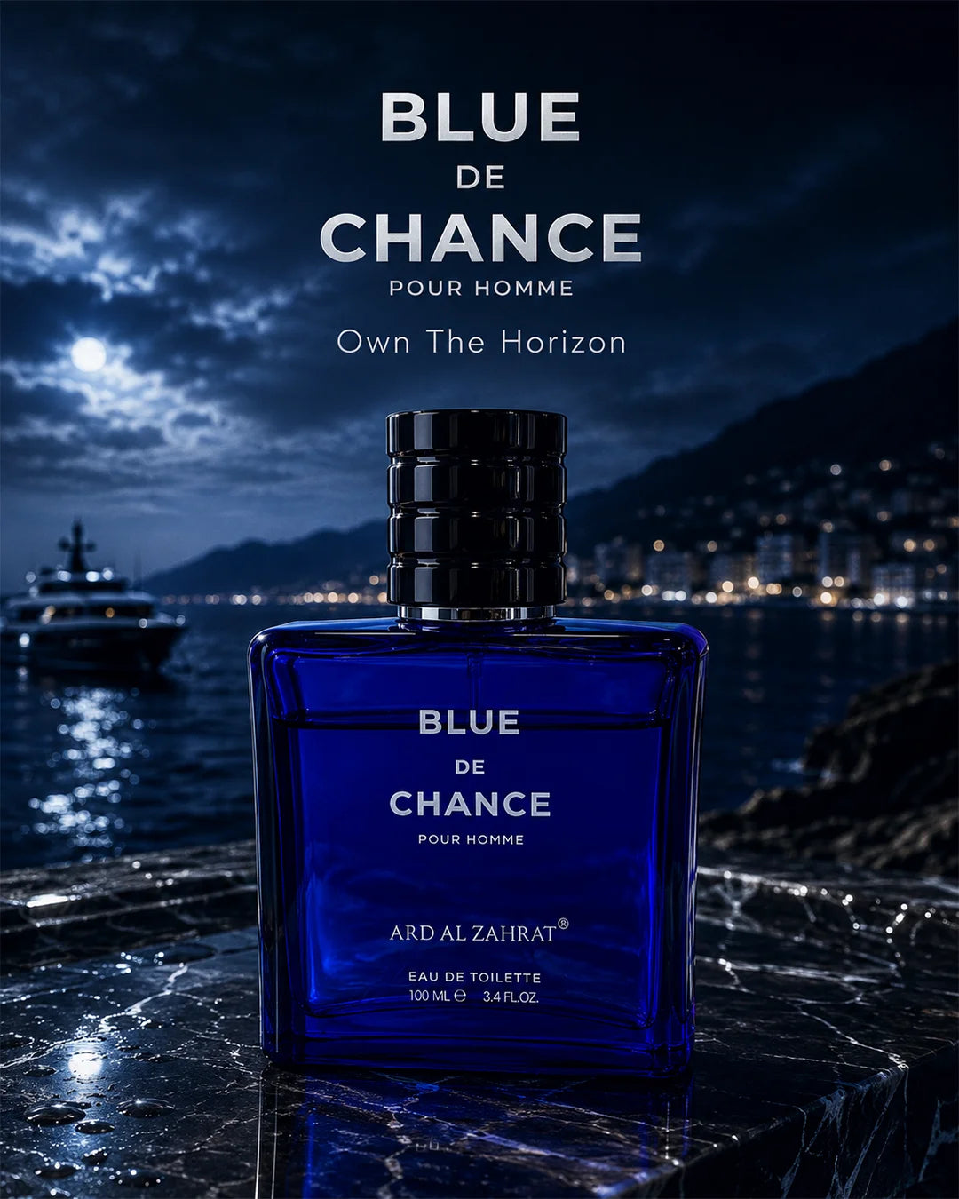 Blue de Chance Eau de Toilette for men 100ml in a blue bottle with citrus, marine and cedarwood fragrance notes