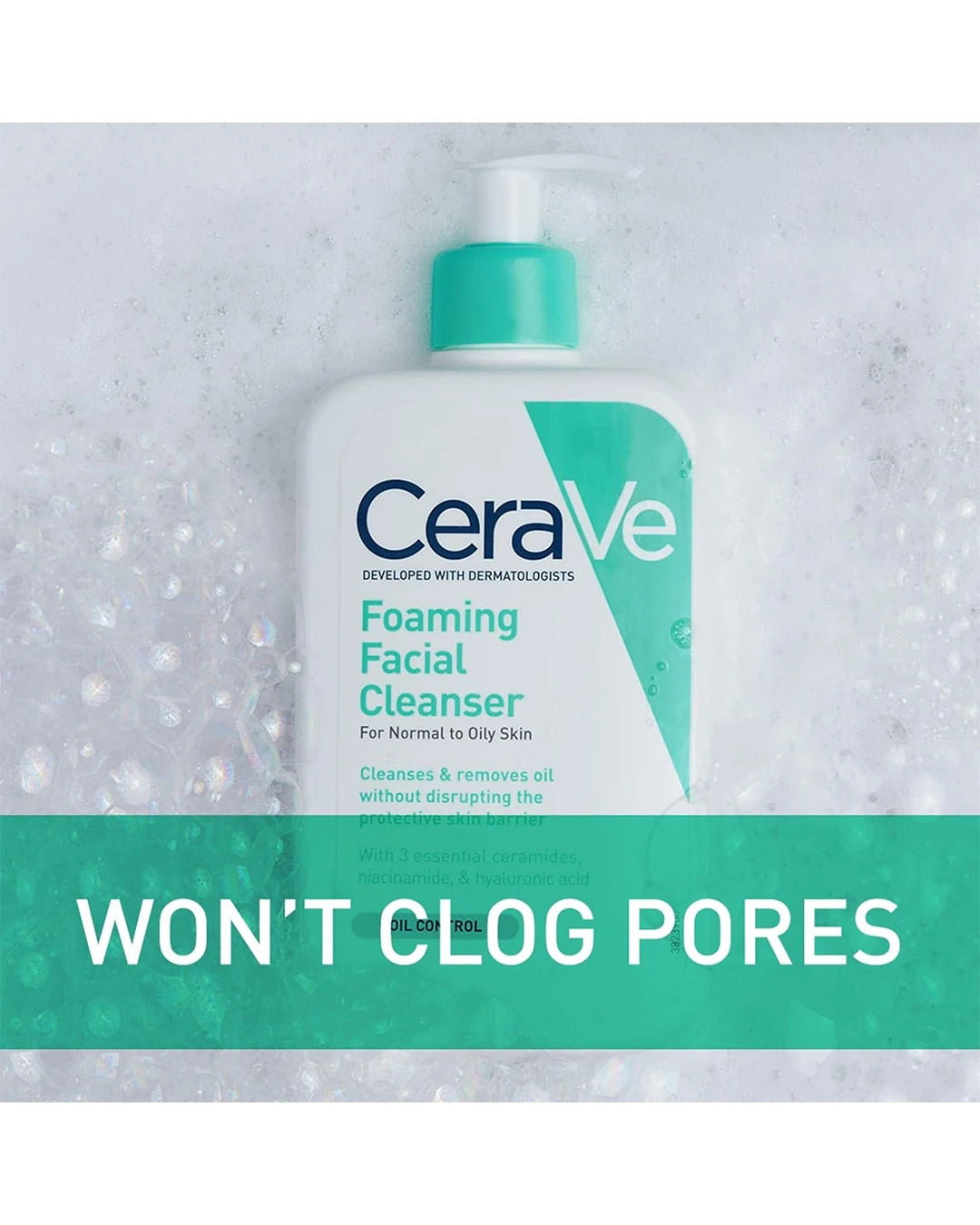 CeraVe Foaming Facial Cleanser non-comedogenic and won't clog pores