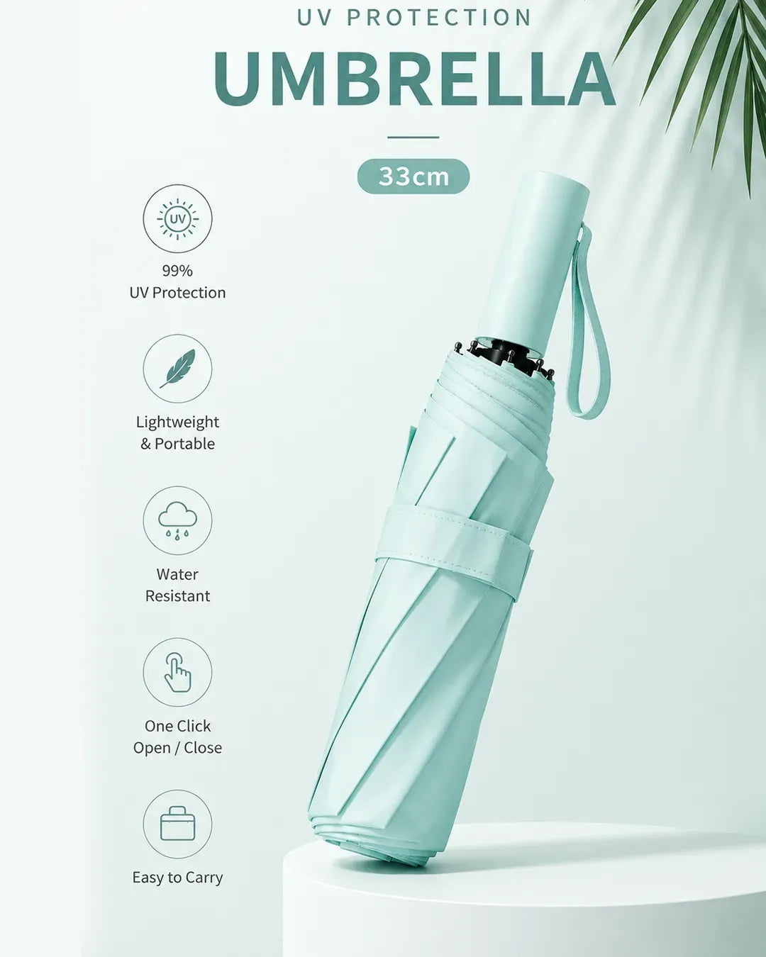 Compact UV Protection Umbrella 33cm – Lightweight Portable Waterproof Folding Umbrella