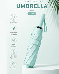 Compact UV Protection Umbrella 33cm – Lightweight Portable Waterproof Folding Umbrella