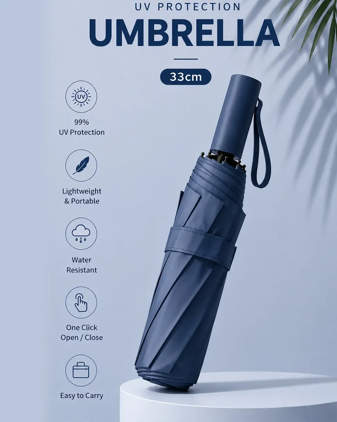 Compact UV Protection Umbrella 33cm – Lightweight Portable Waterproof Folding Umbrella