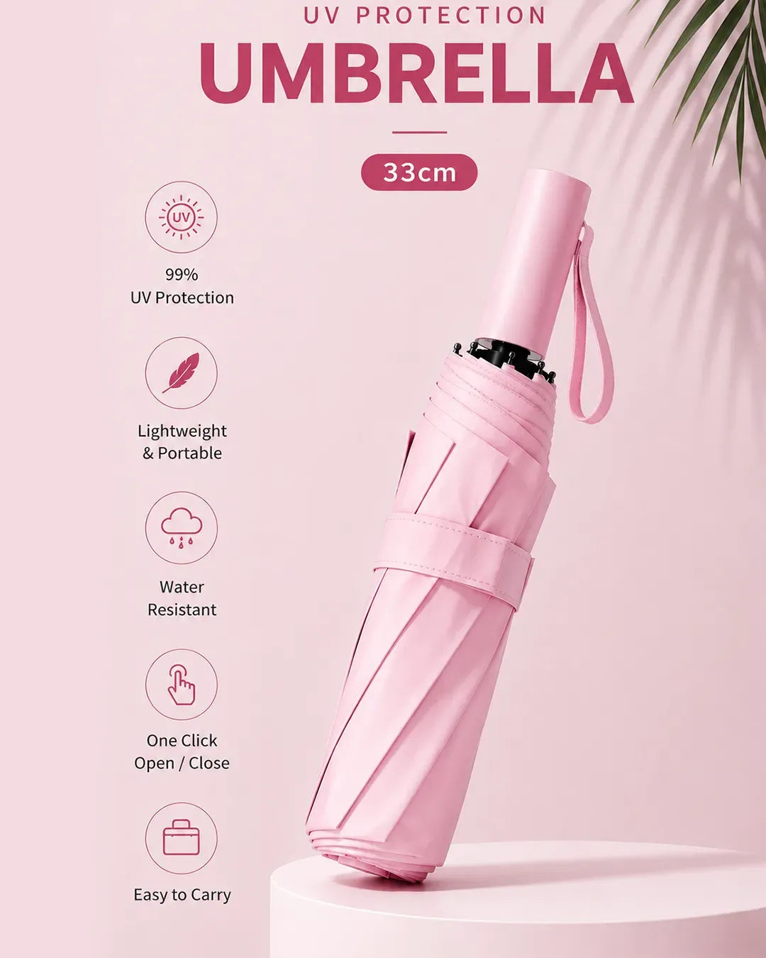 Compact UV Protection Umbrella 33cm – Lightweight Portable Waterproof Folding Umbrella