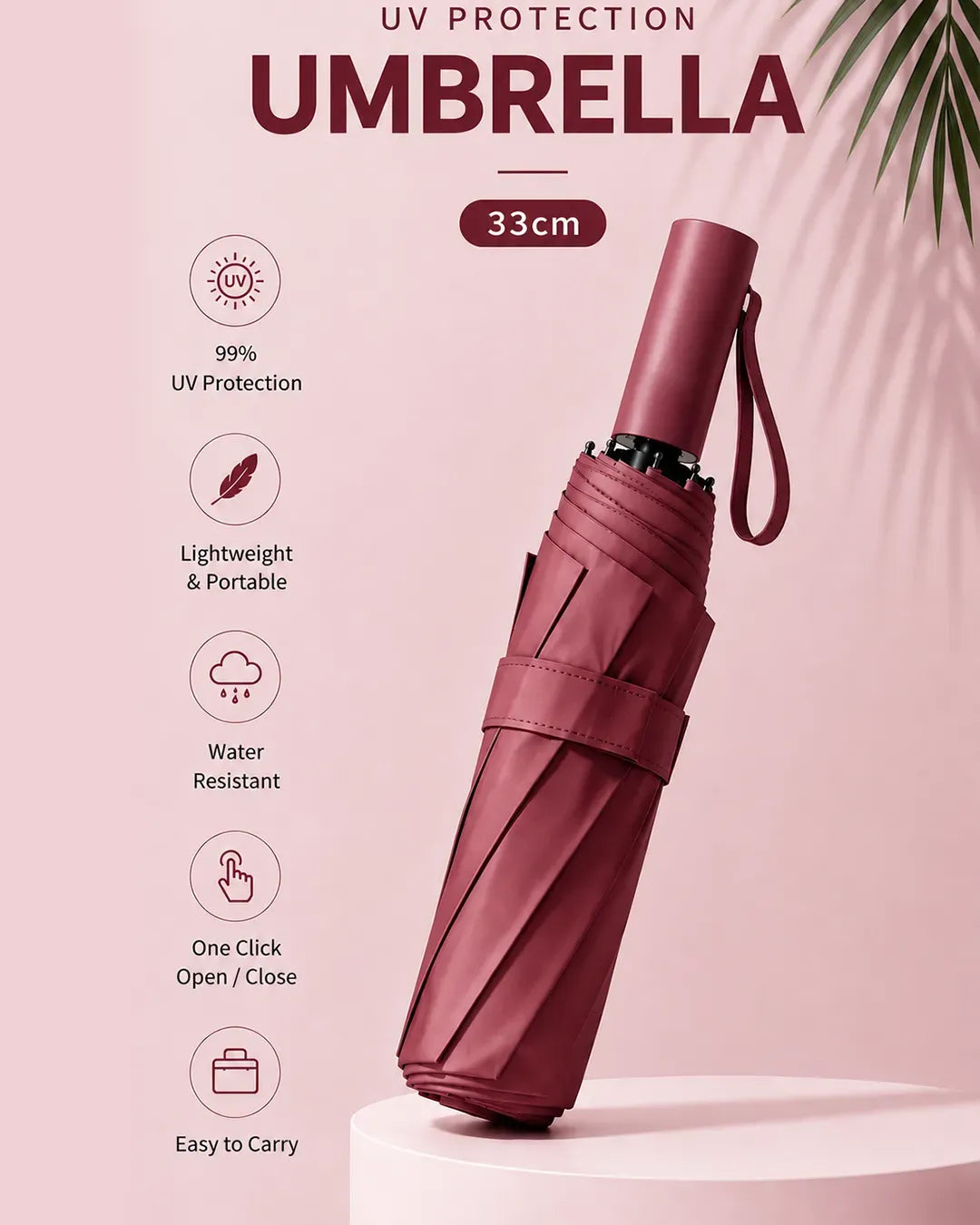 Compact UV Protection Umbrella 33cm – Lightweight Portable Waterproof Folding Umbrella