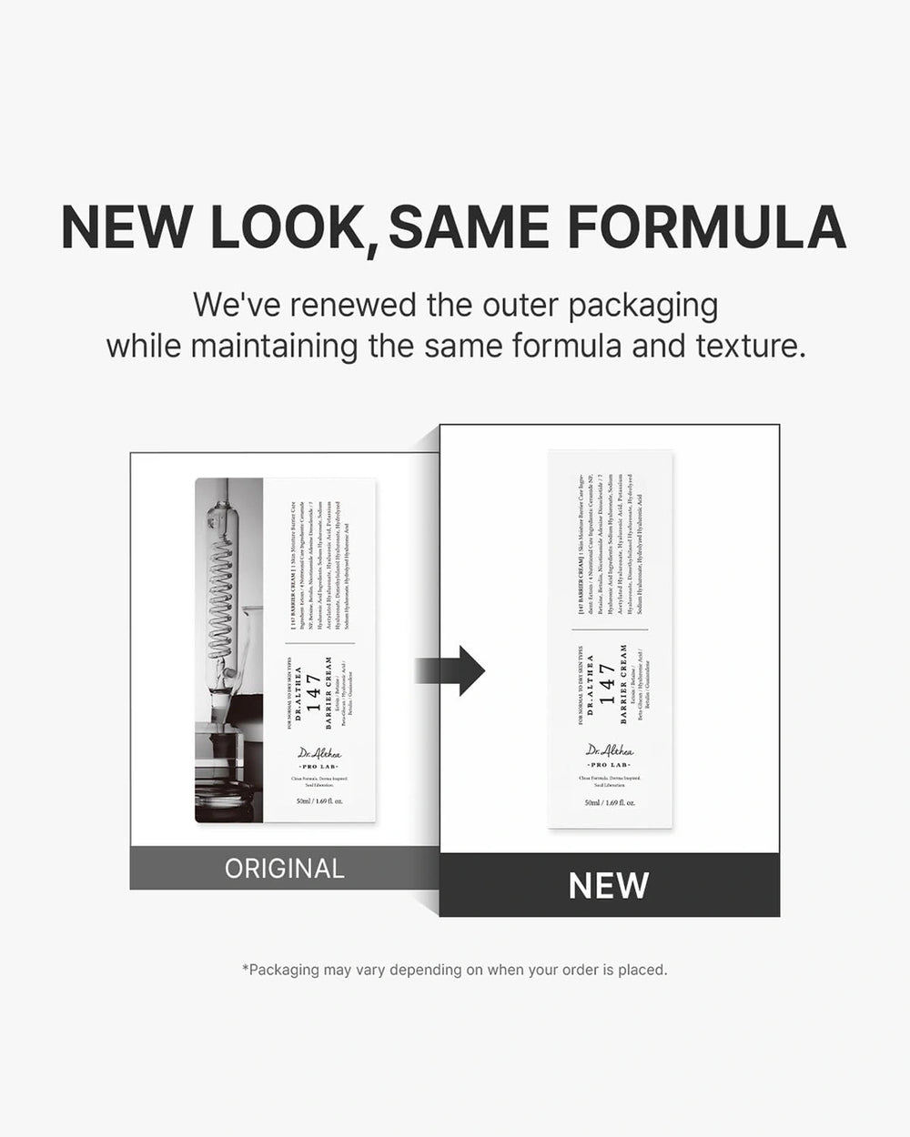 Dr. Althea 147 Barrier Cream original and updated packaging showing the new design with the same skincare formula