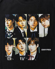 ENHYPEN black T-shirt sleeve stitching and 100% cotton fabric detail