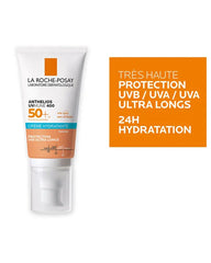 La Roche-Posay Anthelios UVMune 400 tinted sunscreen with ultra-long UVA protection and 24-hour hydration highlights