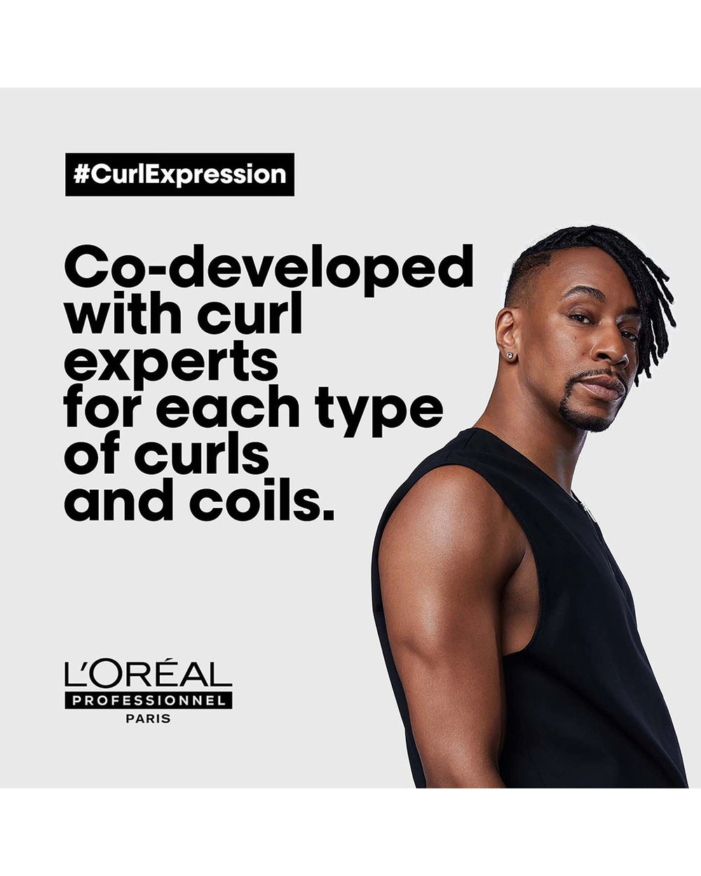 L'Oréal Professionnel Curl Expression Density Stimulator promotional image stating it is co-developed with curl experts for all curl and coil types