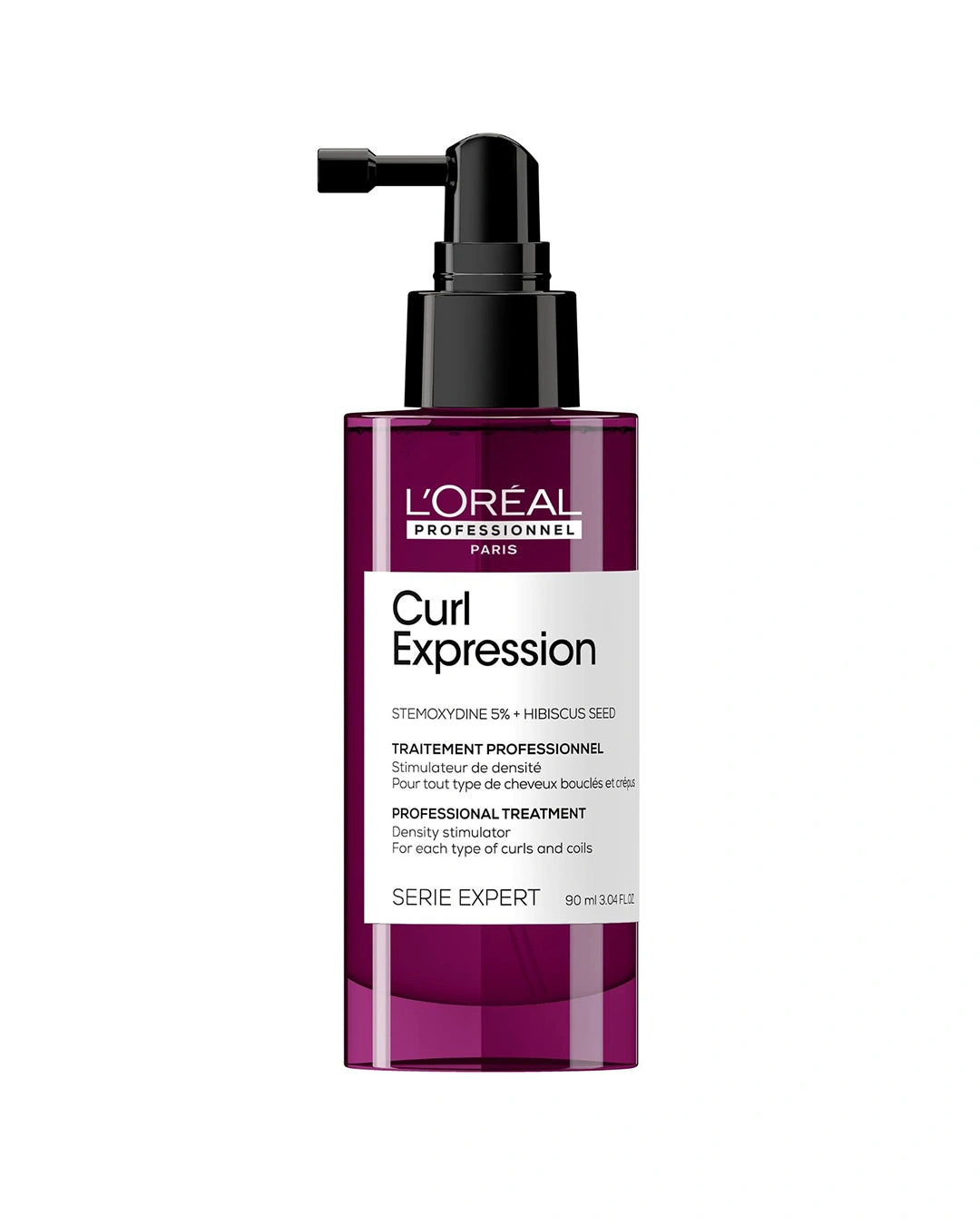 L'Oréal Professionnel Curl Expression Density Stimulator front view, purple pump bottle on white background