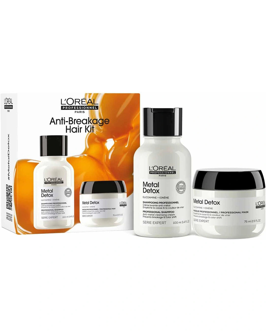 L'Oréal Professionnel Metal Detox haircare routine set featuring shampoo, mask and leave-in oil for anti-breakage and metal detox hair care