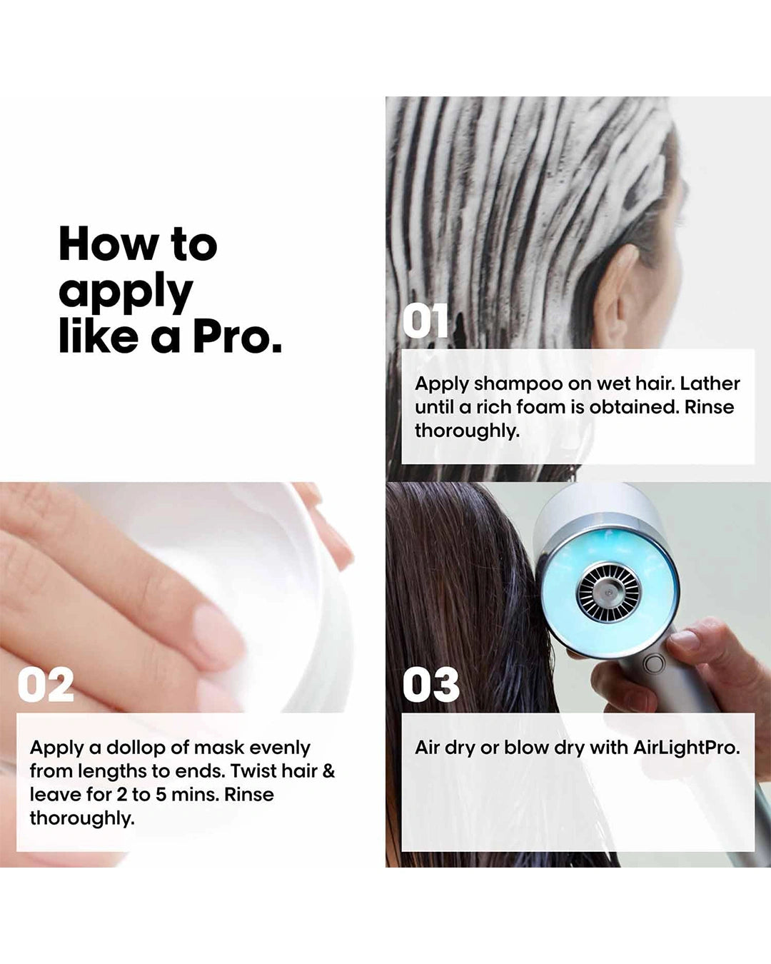 L'Oréal Professionnel Metal Detox how to apply guide showing step-by-step usage for professional anti-breakage hair care