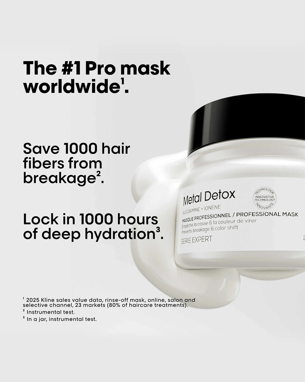L'Oréal Professionnel Metal Detox Mask promotional image highlighting anti-breakage protection and long-lasting deep hydration