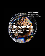 L'Oréal Professionnel Metal Detox Shampoo Glicoamine technology graphic showing how metal is trapped and neutralized inside the hair fiber