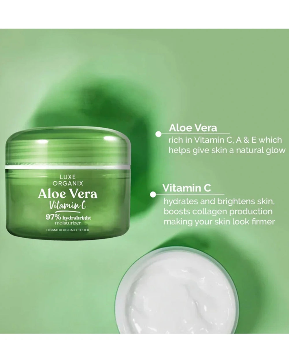 Luxe Organix Aloe Vera + Vitamin C Hydrabright Moisturizer for hydrated bright and soothed skin