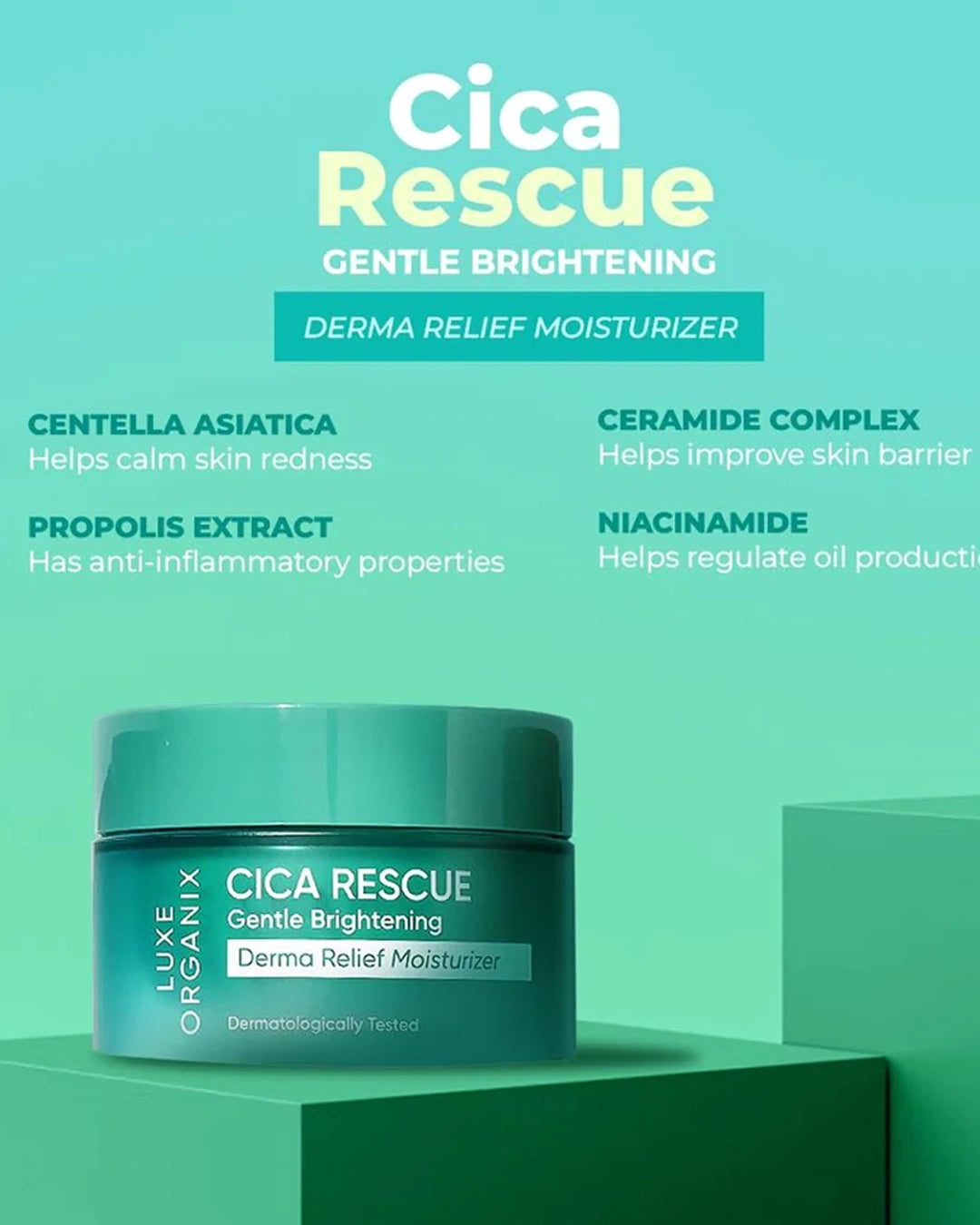 Luxe Organix Cica Rescue centella and ceramide moisturizer for soothing and barrier support