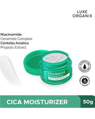 Luxe Organix Cica Rescue Gentle Brightening Derma Relief Moisturizer box and jar 50g