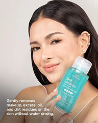 Model holding Luxe Organix First Cleanse Acne Derm+ Micellar Cleansing Water 300ml