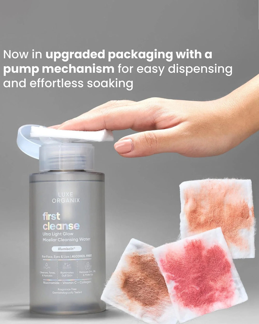 Luxe Organix First Cleanse Ultra Light Glow Micellar Cleansing Water 300ml new pump mechanism