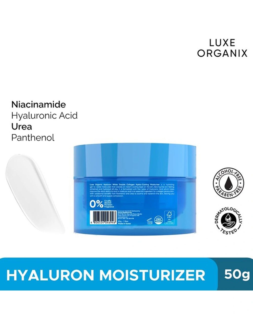 Luxe Organix Hyaluron White moisturizer with hyaluronic acid, niacinamide and collagen