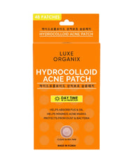 Luxe Organix Hydrocolloid Acne Patch Day Time 48 Patches in orange retail packaging on a white background