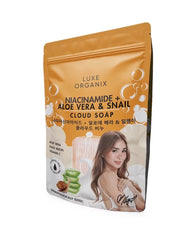 Luxe Organix Niacinamide Aloe Vera & Snail Cloud Soap 180g angled product view