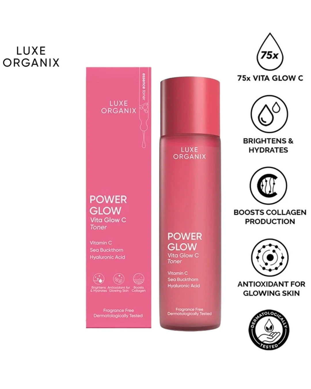 Luxe Organix Power Glow Vita Glow C Toner benefits for brightening hydration and glowing skin