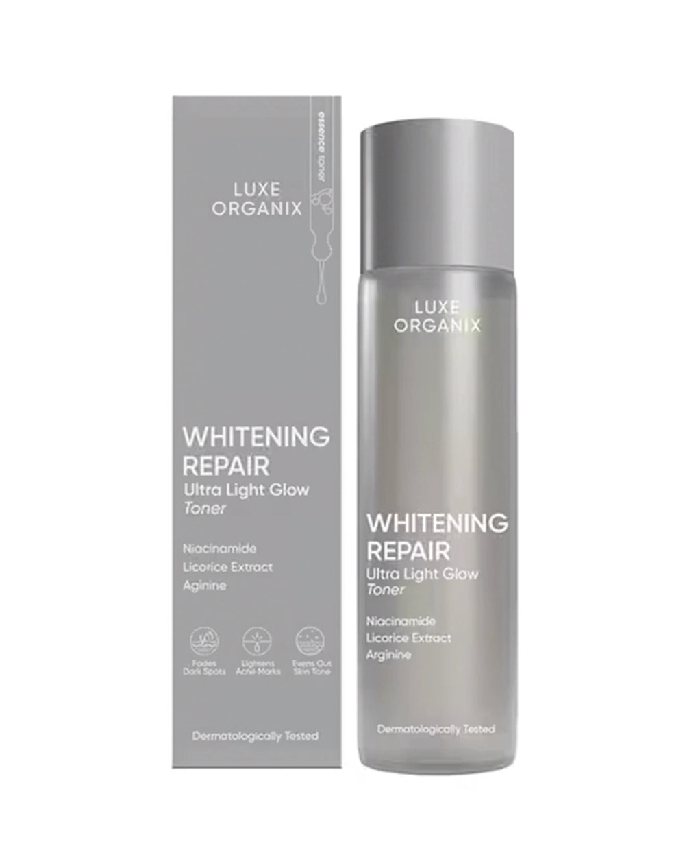 Luxe Organix Whitening Repair Ultra Light Glow Toner 150ml box and bottle front view