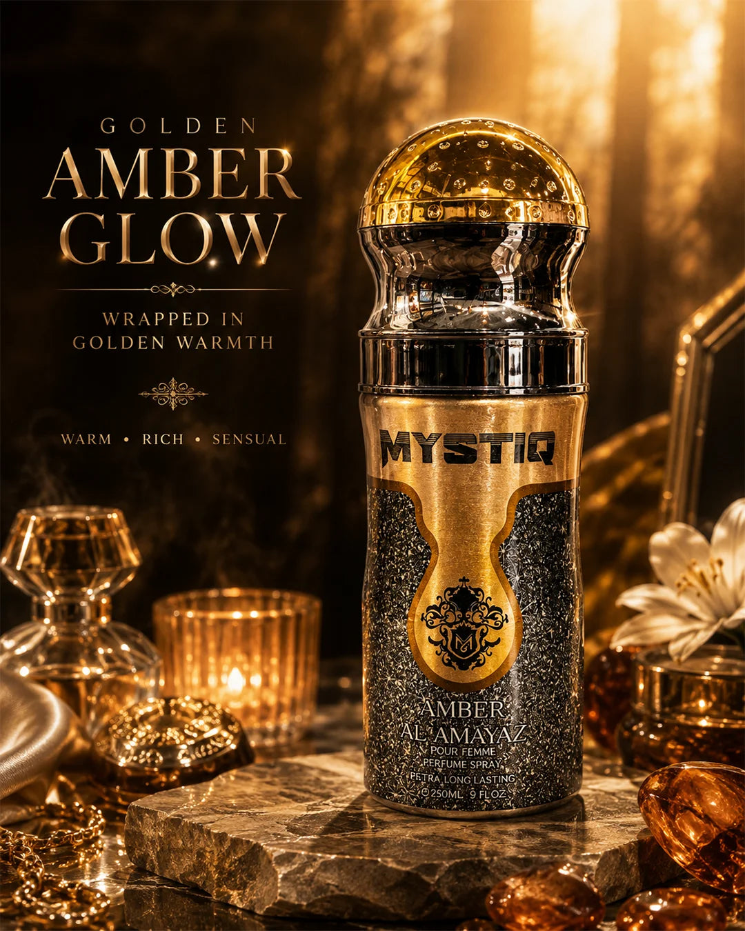 MYSTIQ Amber Al Amayaz Perfume Spray for Women 250ml warm amber floral fragrance bottle-1