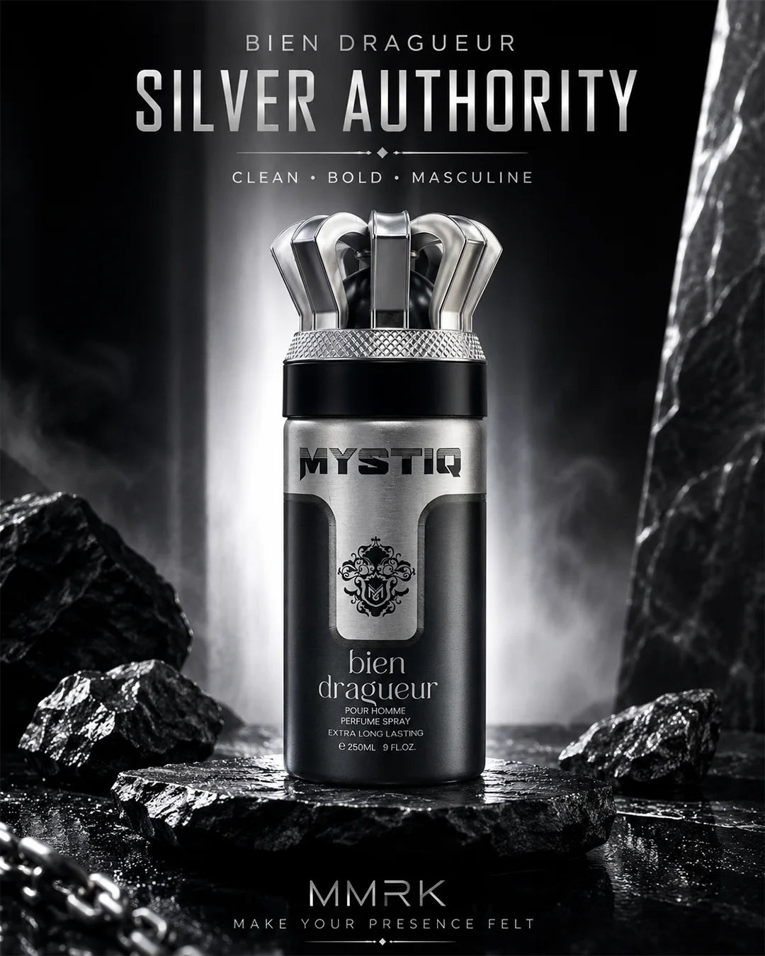 MYSTIQ Bien Dragueur Perfume Spray for Men 250ml black and silver bottle-1