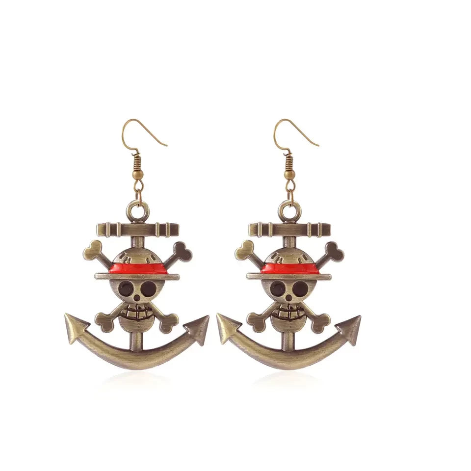 Anchor Skull Earrings – One Piece Straw Hat Design