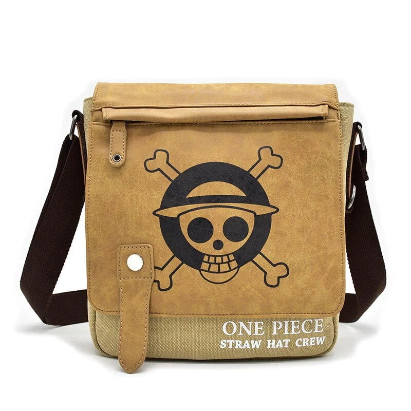 Light Brown Anime One Piece Logo Crossbody Bag with Black Strap