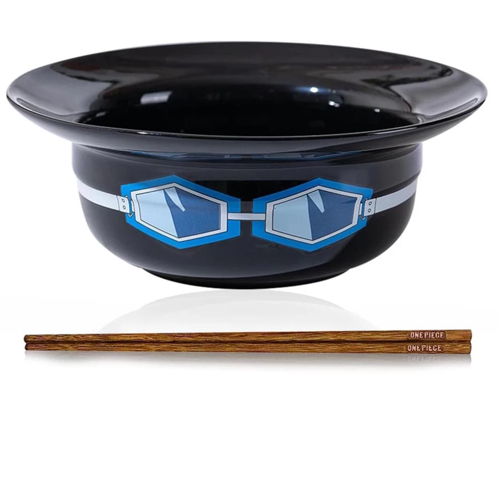 One Piece Ramen Bowl - Black Ceramic Anime Bowl with Franky Goggles Design