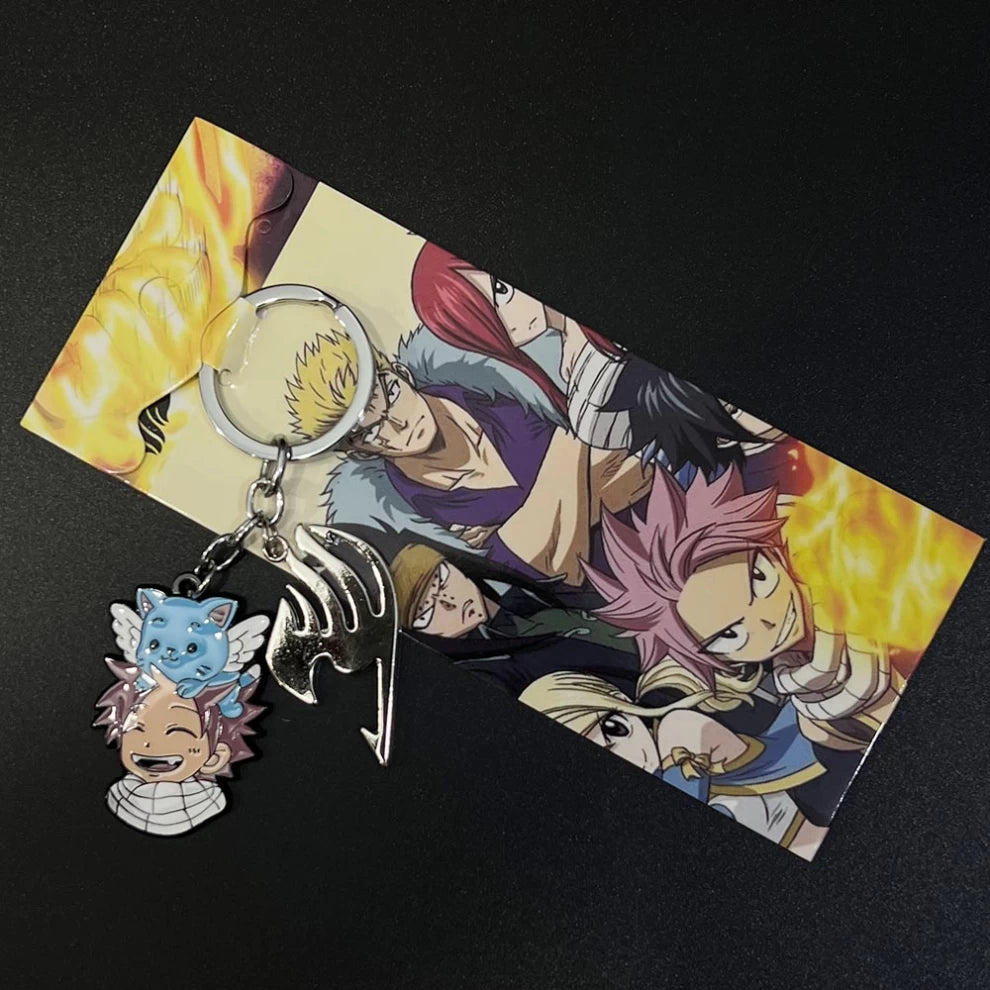 Fairy Tail Keychain – Chibi Natsu with Happy & Guild Logo