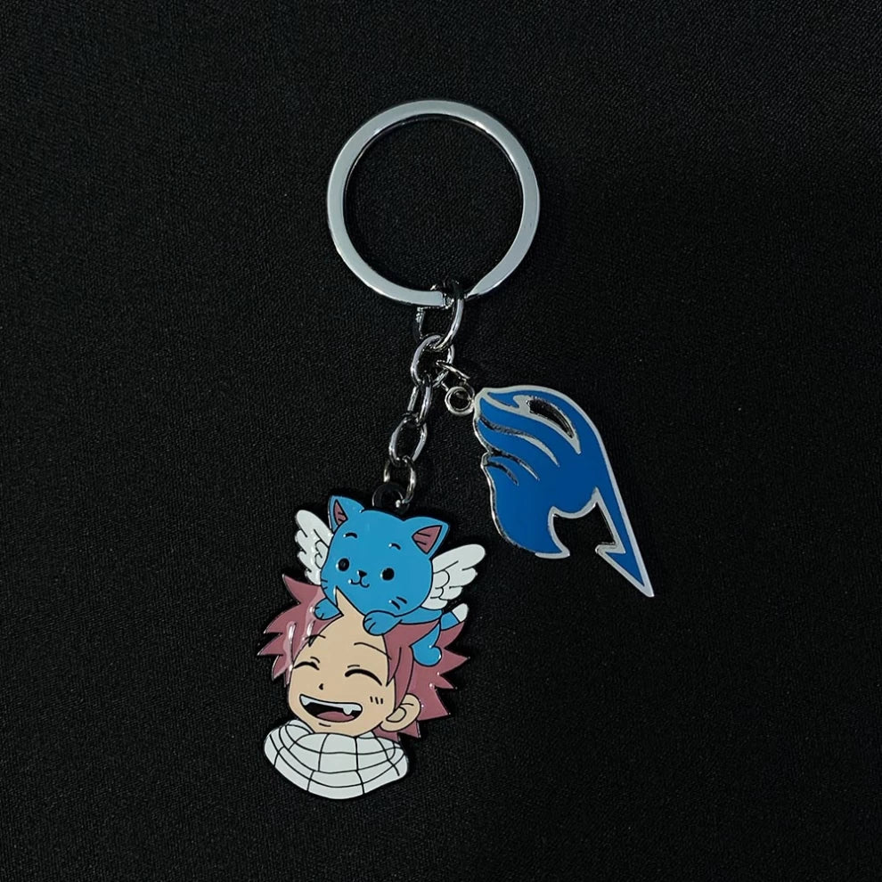 Fairy Tail Keychain – Natsu & Happy with Blue Guild Emblem