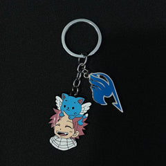 Fairy Tail Keychain – Natsu & Happy with Blue Guild Emblem